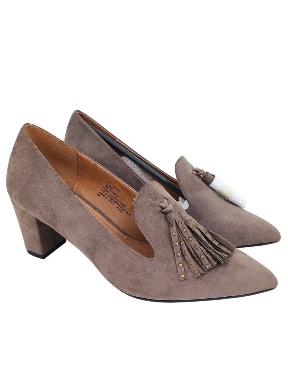 NWOB Comfortview Taupe Faux Suede Tassel Heels Size 7M